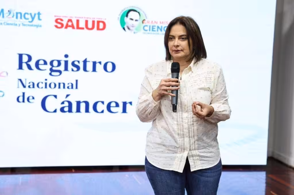Venezuelan Minister for Science and Technology, Gabriela Jiménez, during the launch of the Venezuelan National Cancer Registry on Friday, September 13, 2024. Photo: MPPCYT.
