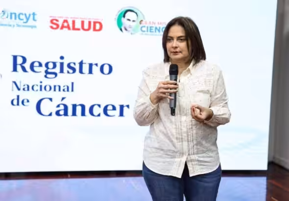 Venezuelan Minister for Science and Technology, Gabriela Jiménez, during the launch of the Venezuelan National Cancer Registry on Friday, September 13, 2024. Photo: MPPCYT.