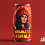 Photo composition portraying a can with a woman wearing a Russian shapka with the sickle & hammer communist sign along with a caption reading “Comrade Kamala.” Photo: X/@NewNorm.