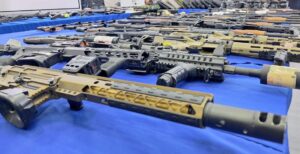 Some of the more that 400 weapons seized by Venezuelan authorities as part of a mercenary plot involving US and Spain intelligence agencies. Photo: X/@MijpVzla/file photo.