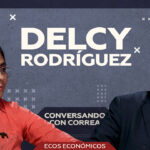 Venezuelan Vice President Delcy Rodríguez (left) and former Ecuadorian President Rafael Correa (right) in a poster prepared for the interview in the RT television program "Talking with Correa." Photo: Russia Today (RT).