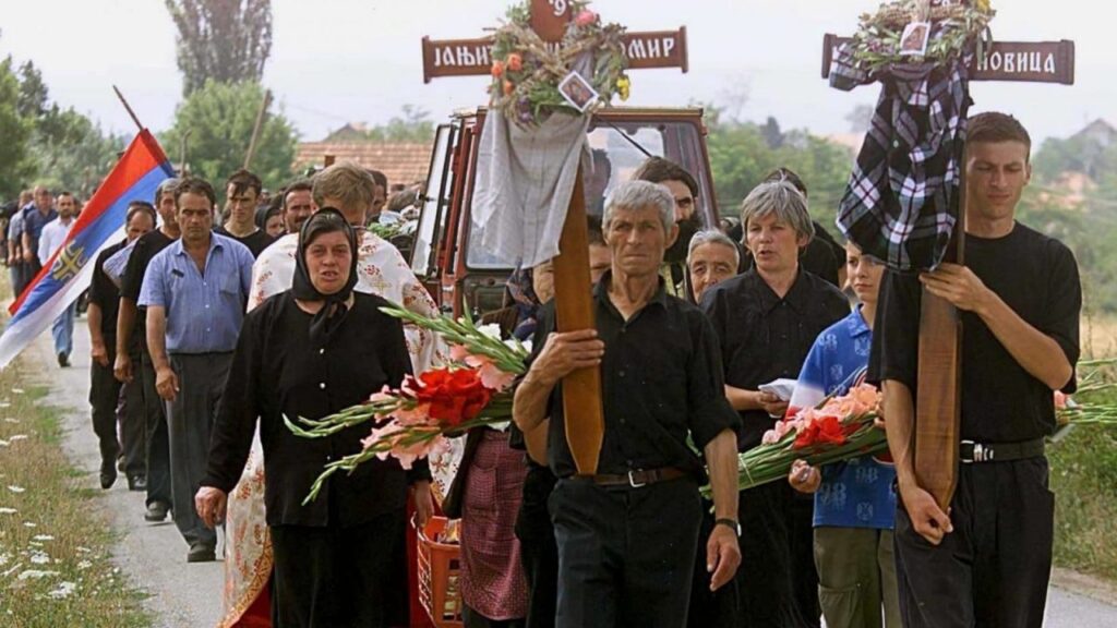 Kosovo Serbs in the village of Gracka e Vjeter/Staro Gracko hold the annual wheat harvest to mourn their relatives murdered by Kosovo Liberation Army terrorists during the wheat harvest season in July 1999. Photo: The Srpska Times.
