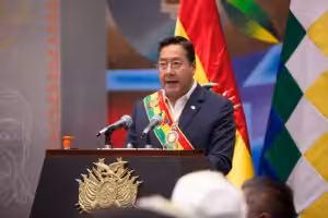 Bolivian President Luis Arce addressing a crowd. Photo: Plurinational Legislative Assembly.
