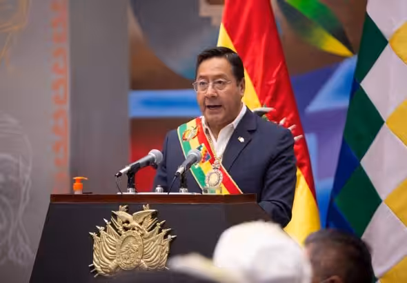 Bolivian President Luis Arce addressing a crowd. Photo: Plurinational Legislative Assembly.