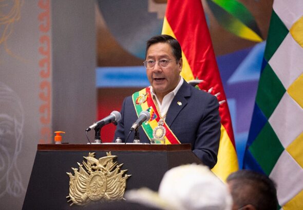 Bolivian President Luis Arce addressing a crowd. Photo: Plurinational Legislative Assembly.
