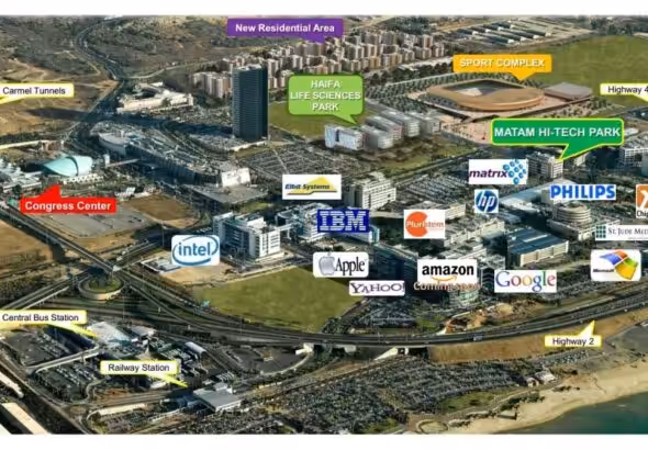 Image showing companies located in the MATAM technology park in Occupied Haifa. Photo: MATAM official website.