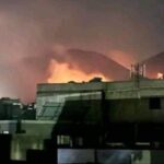 Infrastructure on fire due to Israeli airstrike on Masyaf town in Hama province, Syria. Photo: Moshiach.