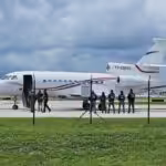 Venezuelan government aircraft, a Dassault Falcon 900EX private jet, in Fort Lauderdale, Florida, after being seized by US officials. Photo: AFP.