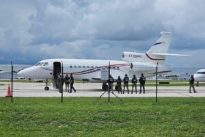 Venezuelan government aircraft, a Dassault Falcon 900EX private jet, in Fort Lauderdale, Florida, after being seized by US officials. Photo: AFP.