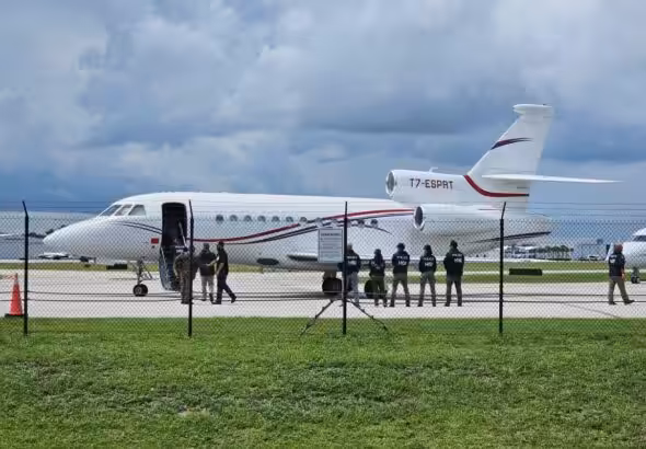 Venezuelan government aircraft, a Dassault Falcon 900EX private jet, in Fort Lauderdale, Florida, after being seized by US officials. Photo: AFP.