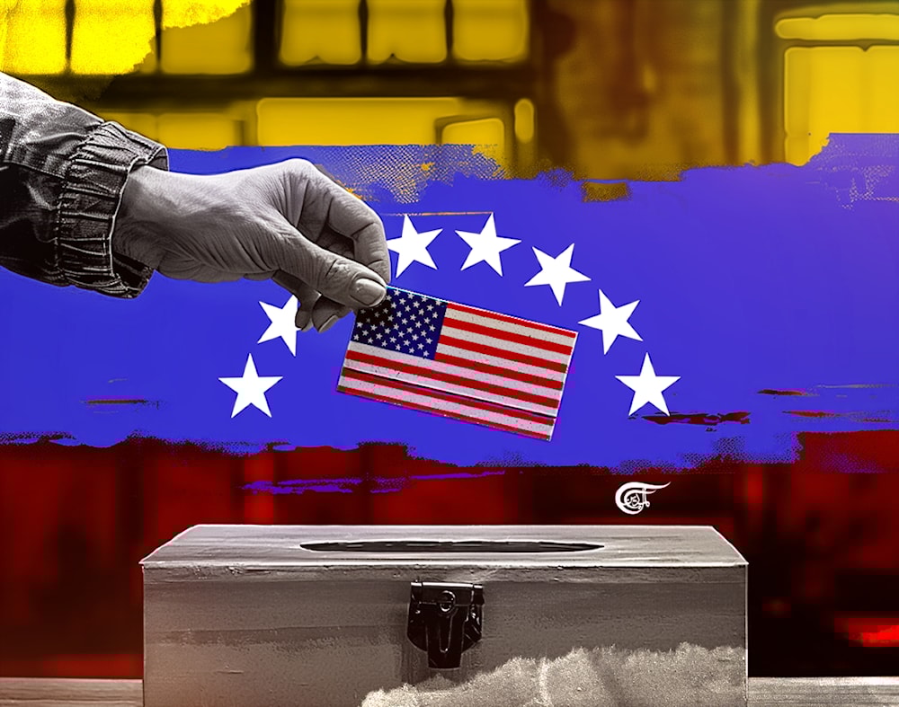 Election box where a US flag is cast as a ballot. Photo: Ali Al-Hadi Chemis/Al Mayadeen.