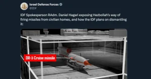 IDF Spokesperson, Daniel Hagari, accuses Hezbollah of firing missiles from civilian homes. Photo: X screenshot.