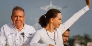 Featured image: Venezuelan former presidential candidate Edmundo González (left) next to Maria Corina Machado during his few political rallies he attended during the presidential campaign. Photo: Miguel Gutierrez/EFE/file photo.