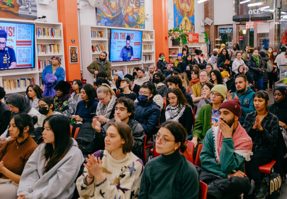Volunteers meet at the People's Forum to organize Palestine solidarity efforts around New York City. Photo: Wyatt Souers/Peoples Dispatch.