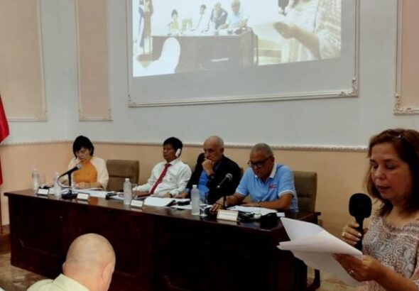 Rosa Miriam Elizalde speaking at the Conference at the Vietnam-Cuba Seminar – Socialist Press in Transformation. Photo: Resumen Latinoamericano - English/File photo.