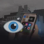 An eye on a mobile screen with various social media applications, indicating spying by intelligence agencies using social media platforms. Illustration: Zeinab Al-Hajj/Al-Mayadeen English.