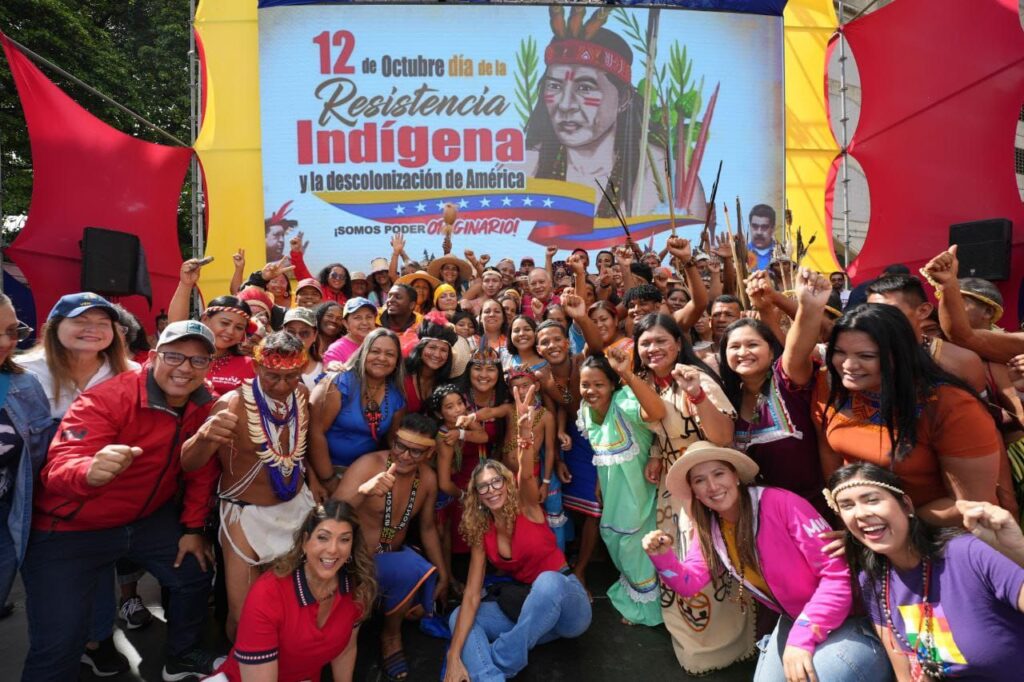Chavistas celebrating Indigenous resistance day in Venezuela on Saturday, October 12, 2024. Photo: Con el Mazo Dando.
