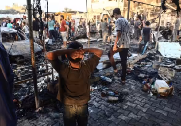 The 'Israeli' occupation forces commit another massacre in the Al-Aqsa Hospital compound in Deir al-Balah. Photo: AFP