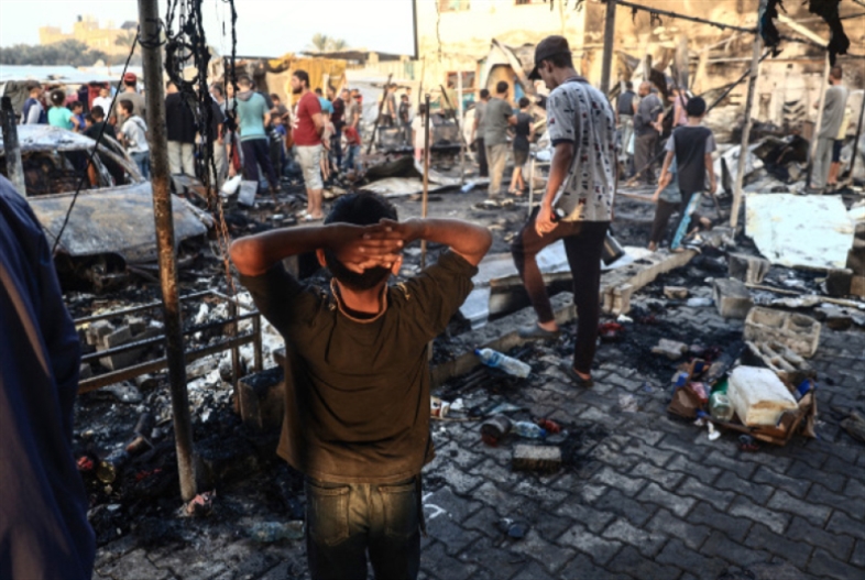 The 'Israeli' occupation forces commit another massacre in the Al-Aqsa Hospital compound in Deir al-Balah. Photo: AFP