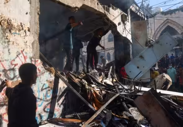 Aftermath of a US-israeli bombing of Al-Shuhada School in Al-Nuseirat Camp in the central Gaza Strip on October 24, 2024. Photo: AFP