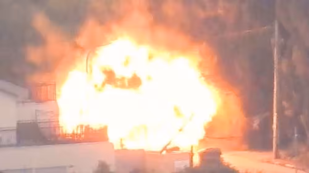 Frame grab from footage released by Lebanon’s Hezbollah resistance movement shows the moment of its striking a target in the occupied Palestinian territories. Photo: PressTV/File photo.