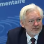 Julian Assange testifies before a PACE committee in Strasbourg, France on October 1, 2024. Photo: Johannes Simon/Getty Images.