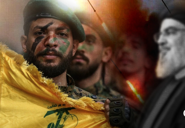Hezbollah militants and missiles (Left) and Hassan Nasrallah (Right). Photo Credit: The Cradle.