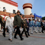Venezuelan President Nicolás Maduro walking with his wife Deputy Cilia Flores (left) and Interior Minister Diosdado Cabello (far right) at the 4F Barracks, during the change of command of the Venezuelan Army (FANB) in Caracas, on Tuesday, October 15, 2024. Photo: Presidential Press.