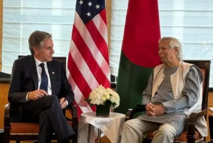 US Secretary of State Antony Blinken meets with Bangladeshi Chief Advisor and Head of the Interim Government Muhammad Yunus on Thursday, Sept. 26, 2024, in New York. Photo: AP.