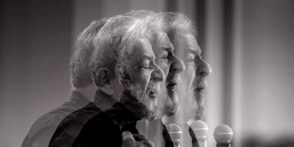 A multiple exposure photograph of former Brazilian President Luiz InĂĄcio Lula da Silva during a speech in SĂŁo Paulo on Sept. 21, 2017. Photo: Suamy Beydoun/AGIF via AP.