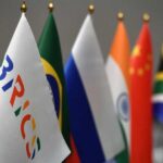 Flags of BRICS and its founding member states. File photo.