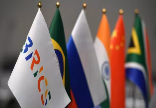 Flags of BRICS and its founding member states. File photo.
