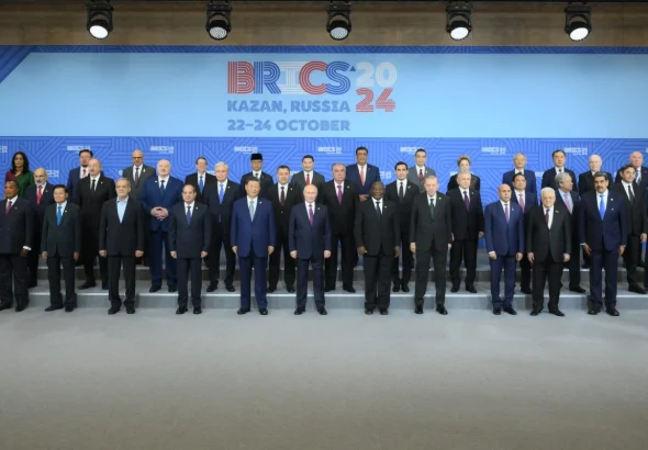 Heads of state and representatives of BRICS members and partner countries pose for a group photo at the BRICS Summit in Kazan, Russia, October 24, 2024. Photo: SCMP.