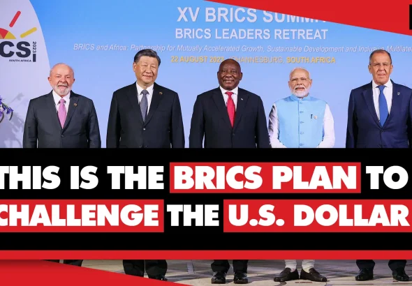South African President Cyril Ramaphosa, Brazilian President Luiz Inácio Lula da Silva, Chinese President Xi Jinping, Indian Prime Minister Narendra Modi and Russian Foreign Minister Sergey Lavrov at the 2023 BRICS plenary session in South Africa. Photo: Geopolitical Economy Report.