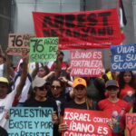 “Arrest Netanyahu” was one of the most frequently seen slogans on the banners carried during the demonstration in support of Palestine and Lebanon in Caracas, Venezuela, on Saturday, October 5, 2024. Photo: Luigino Bracci Roa