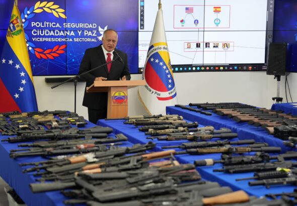 Venezuelan Interior Minister Diosdado Cabello at a press conference in Caracas, October 17, announcing the capture of a new group of mercenaries lined to the CIA and Spain's CNI. Photo: MPPIJP.