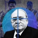 Composite image of Gilbert Bigio against a backdrop of armed Haitians. Photo: MintPress News