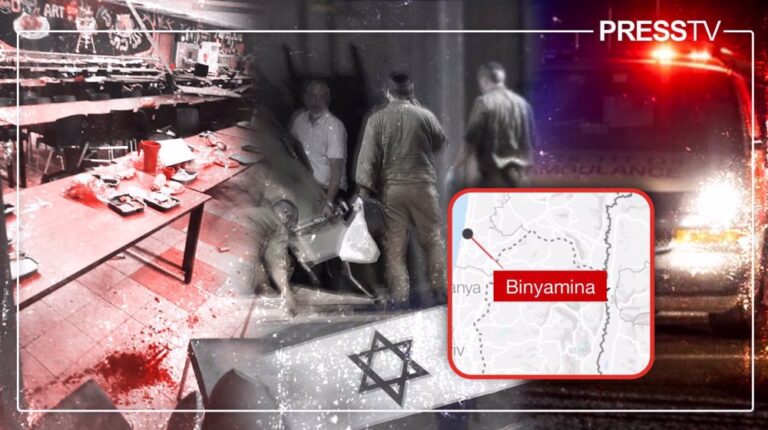 Collage of the aftermath of the Hezbollah drone strike on the Zionist entity's Golani Brigade and a map showing the location of the military base in Haifa, occupied Palestine. Photo: PressTV.