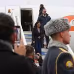 Venezuelan Vice President Delcy Rodríguez going down the stairs of the Venezuelan presidential aircraft after arriving in Moscow, Russia, on Monday, October 21, 2024. PhotoRedRadioVE.