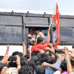 Striking Samsung India workers being arrested by the police in Chennai, Tamil Nadu, India. Photo: CPI(M) Tamil Nadu.