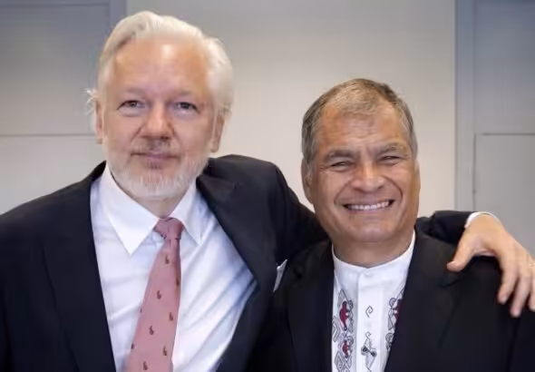 Julian Assange with Rafael Correa on October 2, 2024 at the Council of Europe. Photo: Rafael Correa/X.