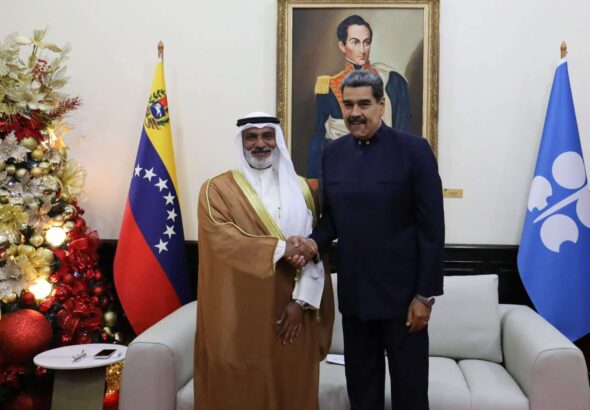Venezuelan President Nicolás Maduro (right) and OPEC Secretary General Haitham al-Ghais (left) during a meeting at La Casona Cultural Aquiles Nazoa, Caracas, on Tuesday, October 8, 2024. Photo: Presidential Press