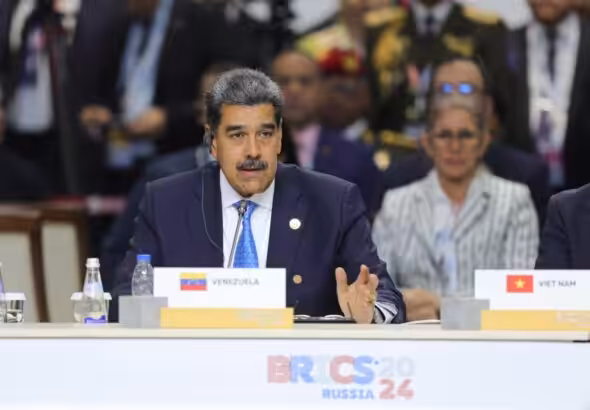 Venezuelan President Nicolás Maduro speaks at the BRICS Summit in Kazan, Russia, October 24, 2024.