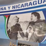 Poster on Nicaragua-Palestine relations, featuring the late Palestinian leader Yasser Arafat (left) and Nicaraguan President Daniel Ortega (right) during the latter's state visit to occupied Palestine in 1981. Photo: X/@BenjaminNorton.