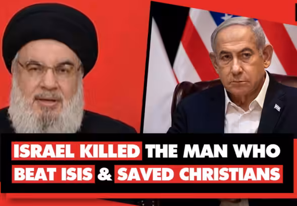 Sayyed Hassan Nasrallah, the martyred Secretary-General of Hezbollah (left) and Benjamin Netanyahu, prime minister of the criminal Zionist settler-colonial entity (right). Photo: Geopolitical Economy Report.