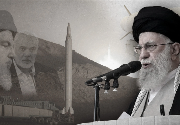 Sayyed Hassan Nasrallah (left), Ismail Haniyeh (middle), and Ayatollah Ali Khamenei (right). Photo: The Cradle.