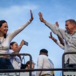 Far-right Venezuelan opposition politician María Corina Machado (left) and former presidential candidate Edmundo González waving at supporters during a political rally before the July 28 presidential elections. Photo: X/@EdmundoGU/file photo.