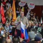 Yamandú Orsi, presidential candidate of the Uruguayan left coalition Broad Front, at a campaign event. Photo: Xinhua/Nicolás Celaya.