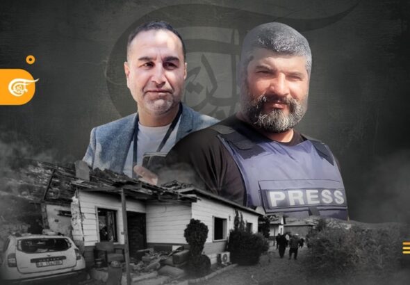 Al Mayadeen martyrs cameraman Ghassan Najjar and broadcast engineer Mohammad Reda killed by an Israeli airstrike on the journalists' residence in Hasbayya, South Lebanon, on October 25, 2024. Photo: Al Mayadeen.