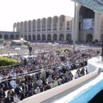 Leader of the Islamic Revolution Ayatollah Seyyed Ali Khamenei delivers a public sermon at the Imam Khomeini Grand Mosalla mosque in central Tehran. Photo: PressTV.